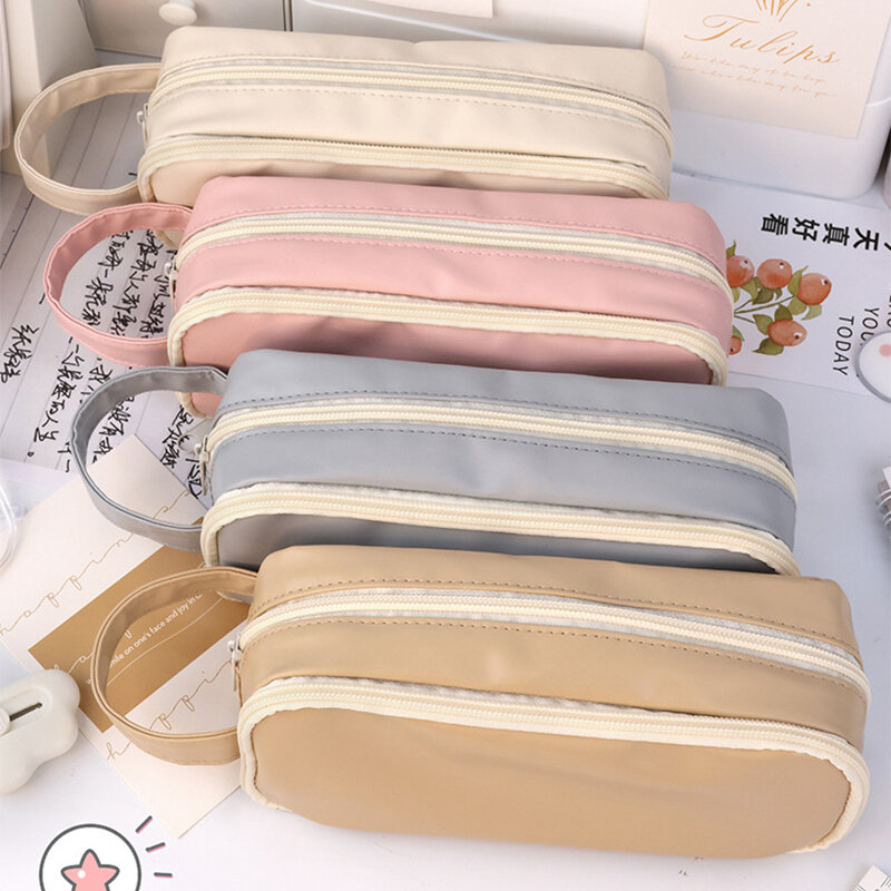 Creatieve dubbele gezicht potloodzak Pen Case Special Macaron Color Dual Side Canvas Storage Pouch Stationery School Travel Gift