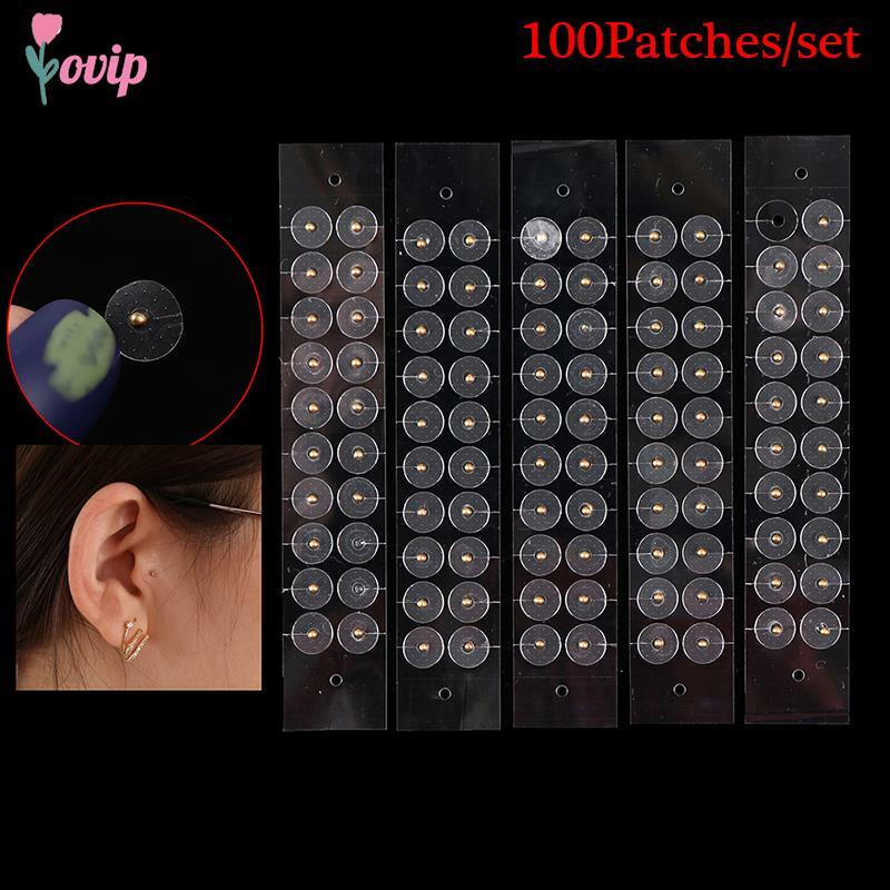 Pegatinas de punto de oreja transparentes, cuentas magnéticas de acupuntura, palo de presión de oreja, pegatinas de oreja de masaje, 100 piezas
