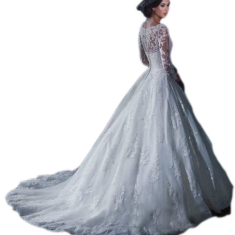 MK1511-One-shoulder slim lace wedding dress with train