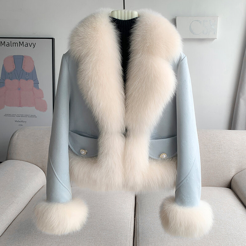 Aorice jaket hangat untuk wanita, mantel hangat kerah bulu rubah asli desain mode baru CT306