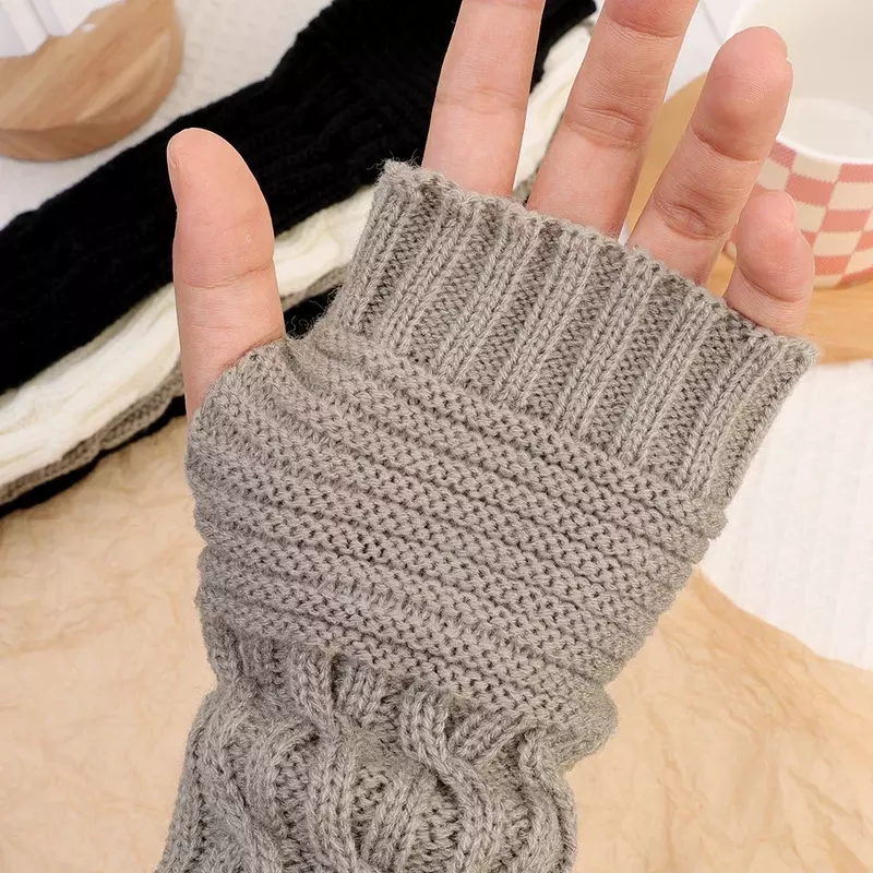 Новые корейские перчатки без пальцев женские зимние теплые трикотажные рукава для рук модная повседневная мягкая одежда для девочек Универсальные Перчатки