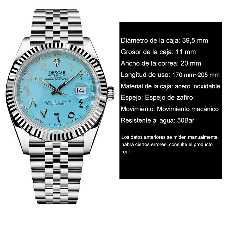 Duka นาฬิกาผู้ชาย2024ใหม่แบรนด์ชั้นนำของอาหรับ, นาฬิกาจักรกลอัตโนมัติหรูหราสำหรับผู้ชายแซฟไฟร์สแตนเลส FY127กันน้ำ