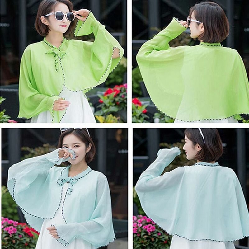 Bufandas de manga larga para mujer, chal de protección solar, capa de gasa, chal de estilo coreano, Verano