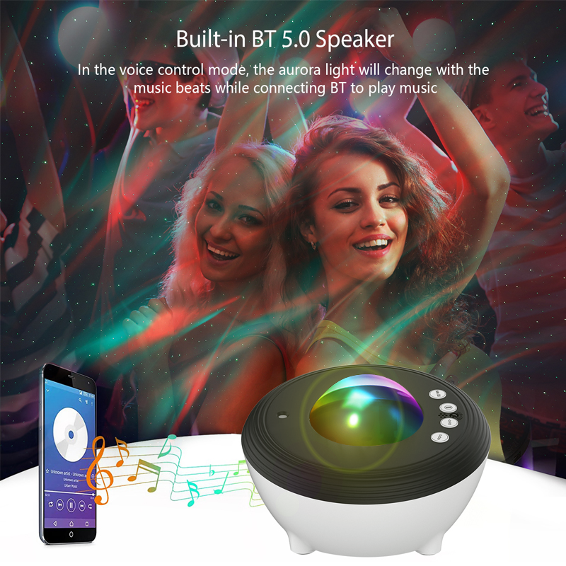 Veilleuse intelligente aurore, projecteur de galaxie, haut-parleur Bluetooth rotatif LED, lampe de Projection du ciel, bruit blanc, décor de chambre à coucher, cadeaux de fête