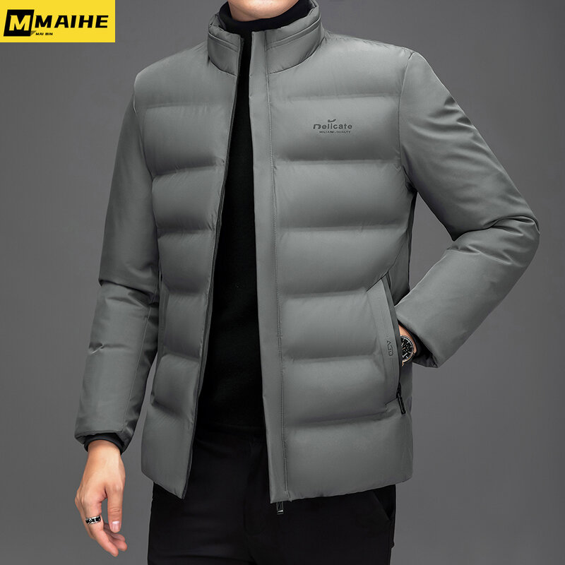 Мужская зимняя куртка с воротником-стойкой, плотная теплая ветрозащитная парка, деловая повседневная короткая хлопковая куртка с подкладкой, брендовая мужская одежда, 2023