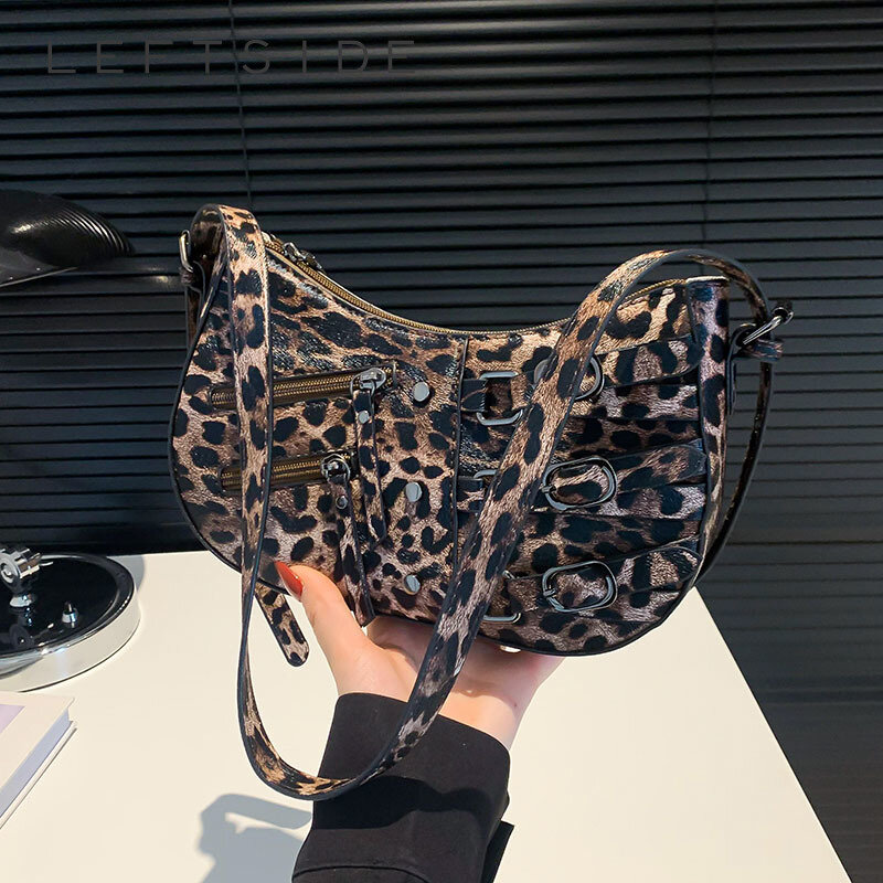Small Leopard Pu Leather Shoulder Bags for Women 2024 Y2k New Korean Fashion Travel Handbags and Purses Female Crossbody Bag