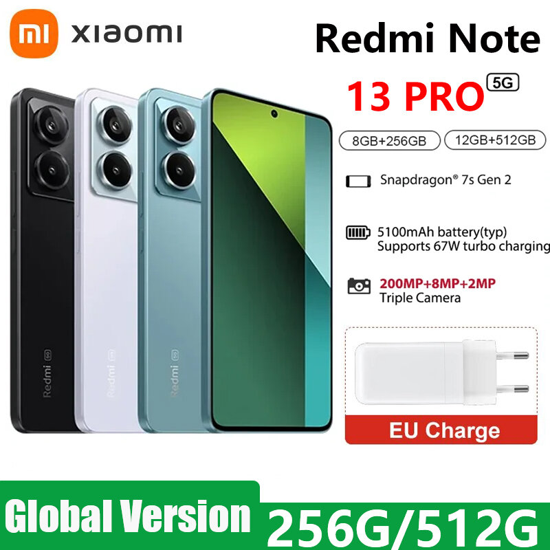 Xiaomi-Smartphone Redmi Note 13 Pro 5G, Version globale, 6.67 ", 120Hz, 1.5K, Écran AMOLED, 8G, 128G, 12 Go, 256 Go, Appareil photo 200MP avec NDavid
