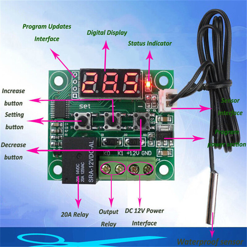 DC 12V Heat Cool Temp Thermostat Temperature Control Switch Temperature Controller Thermometer Thermo Controller