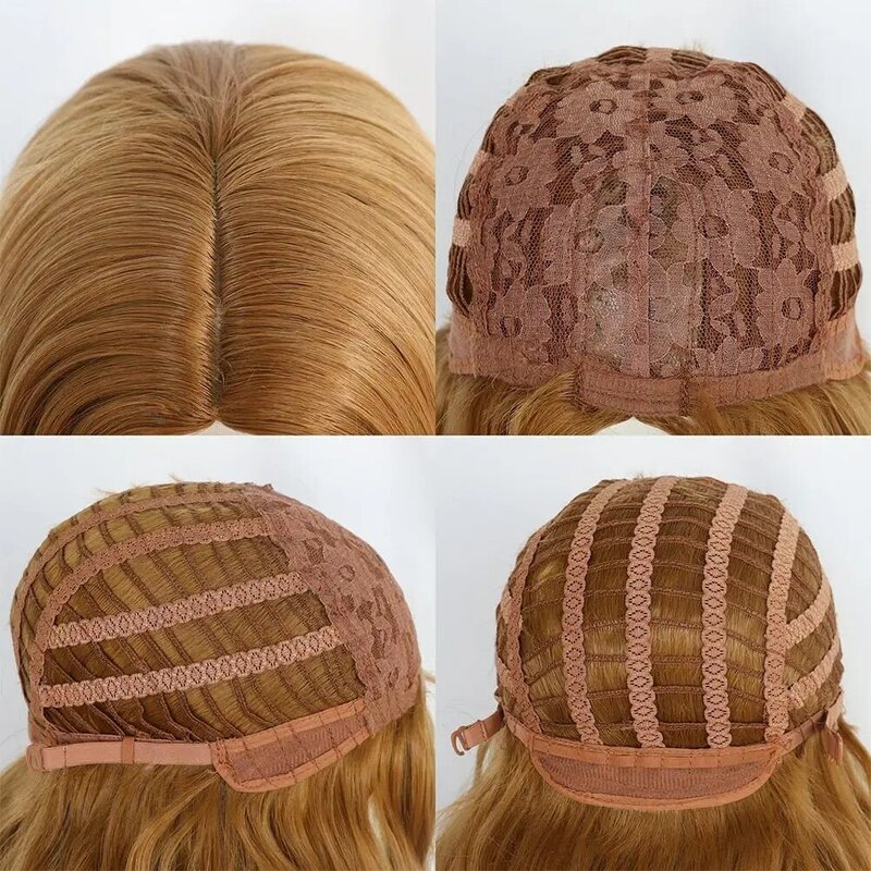 Meados de comprimento cabelo encaracolado para dramatização feminina, cabelo castanho claro, perucas longas, adequado para Cosplay, fibra resistente ao calor, M3GAN