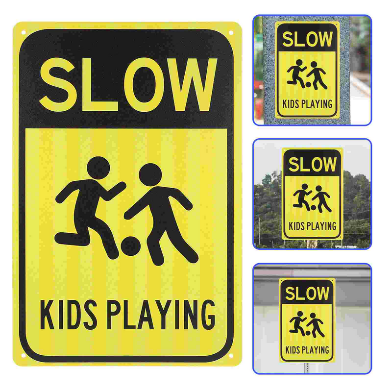 Sinal de rua Slow Down Road Sign para crianças, Play Caution Sign, Metal Road Sign, Aviso de trânsito