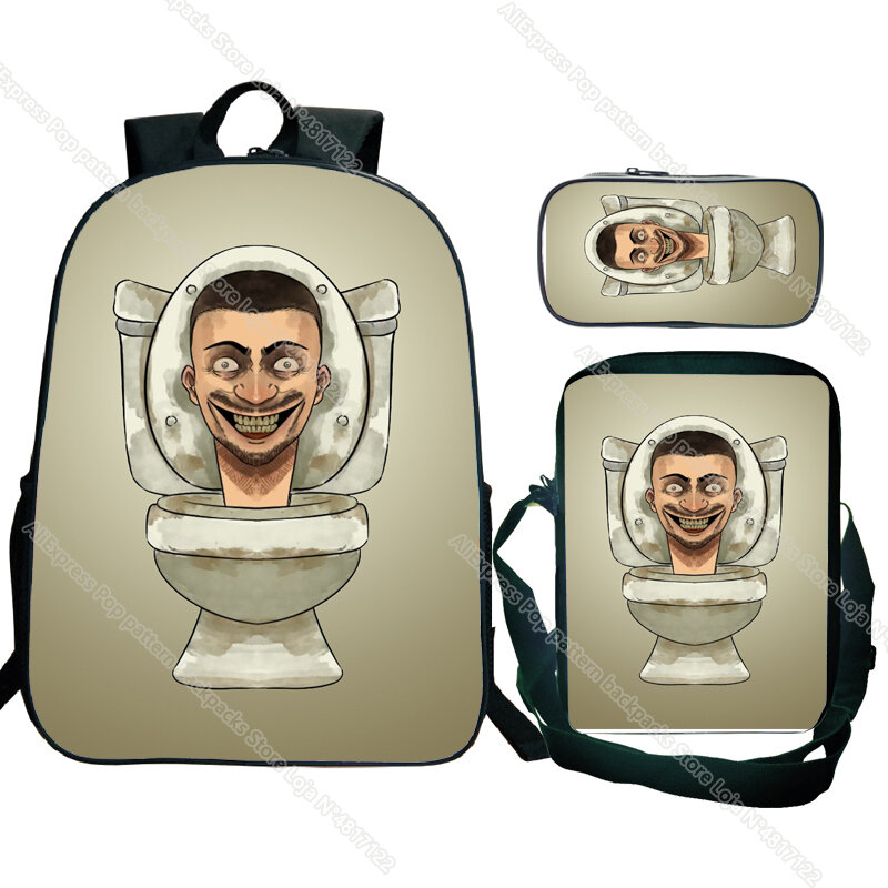 3 buah ransel Toilet Skibidi dengan tempat pensil tas bahu tas sekolah siswa camcordan ransel anak laki-laki anak perempuan remaja