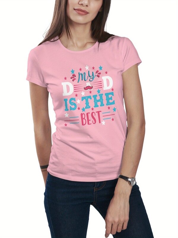 Letter Print T-shirt, Short Sleeve Crew Neck Casual Top For Summer & Spring, Women's Clothing