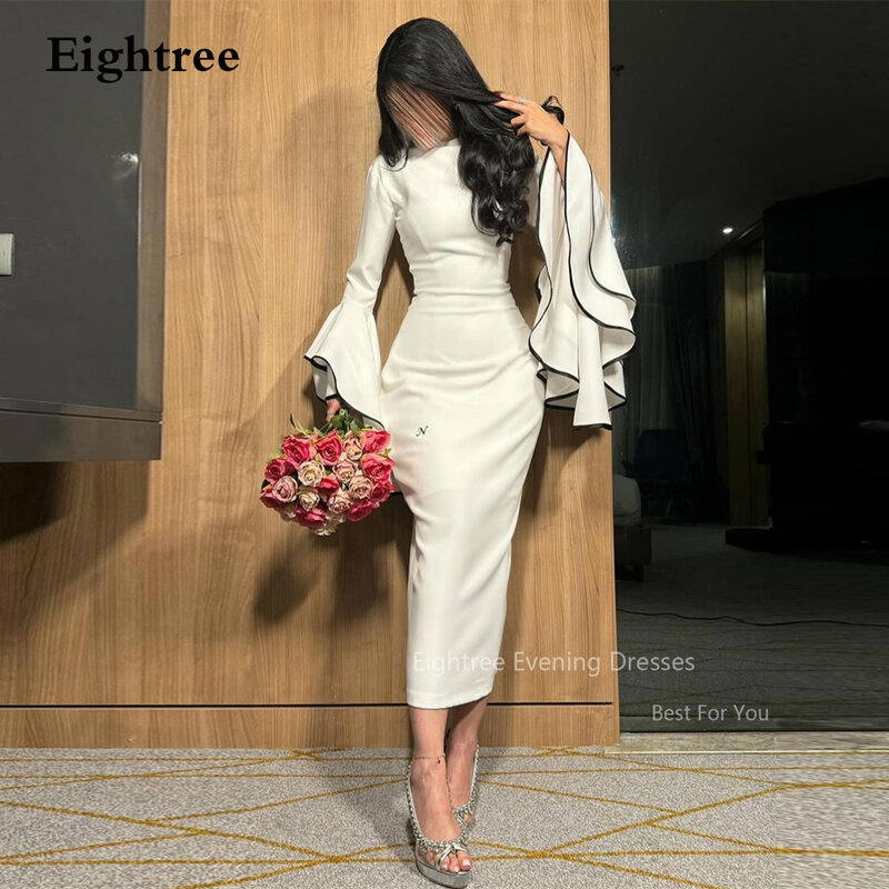 Eightre-Vestidos de Noche de sirena con cuello redondo, vestido de graduación Formal de Dubai, mangas escalonadas con volantes, vestido de invitados de boda elegante, marfil