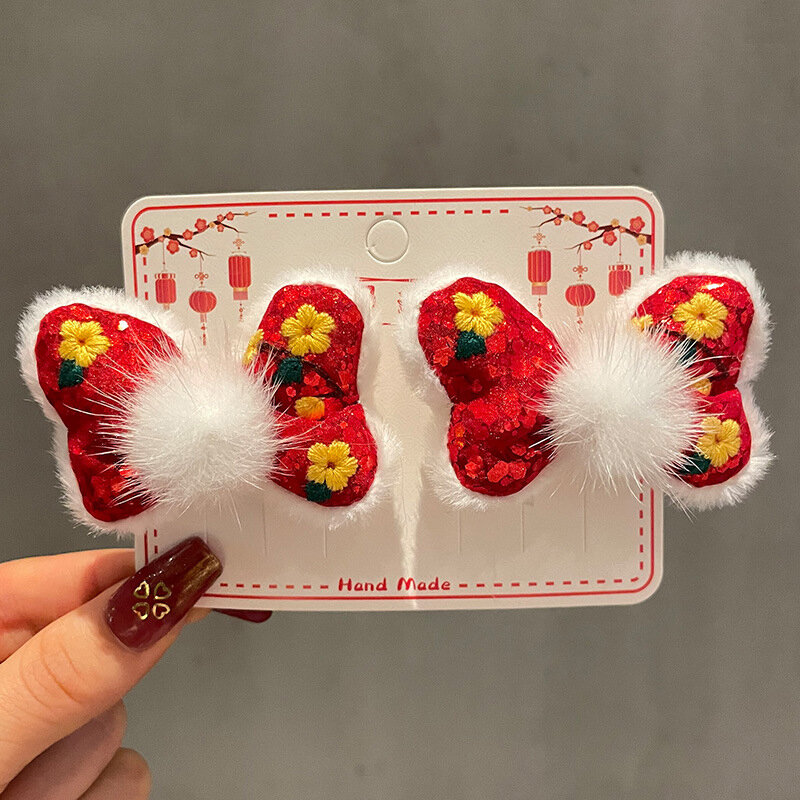 2Pcs/Set Children Cute Chinese Pendant Ornament Hair Clips Girls Lovely Sweet Barrettes Hairpins Kids Hair Accessories