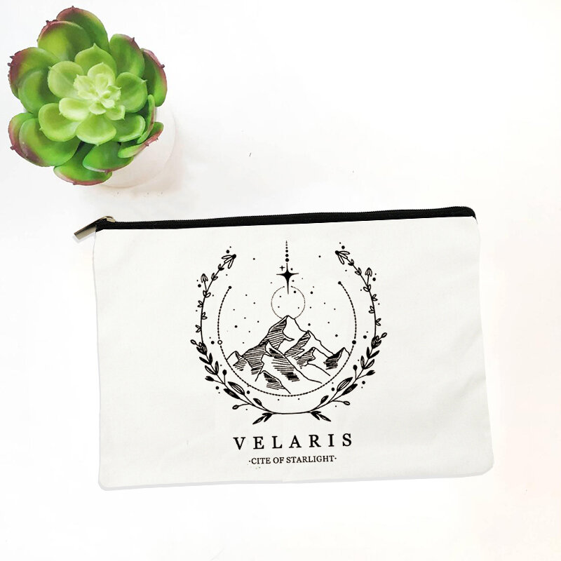 Acotar Velaris Print borsa per il trucco delle donne borsa per la conservazione degli articoli da toeletta borsa regalo per insegnanti custodia cosmetica bianca organizzatore di bellezza femminile