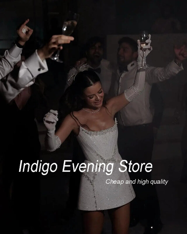 Indigo Sparkle Short Cocktail Dresses Strapless A Line Above Knee Formal Wedding Evening Party Dress For Women 2024 Soirée Robe