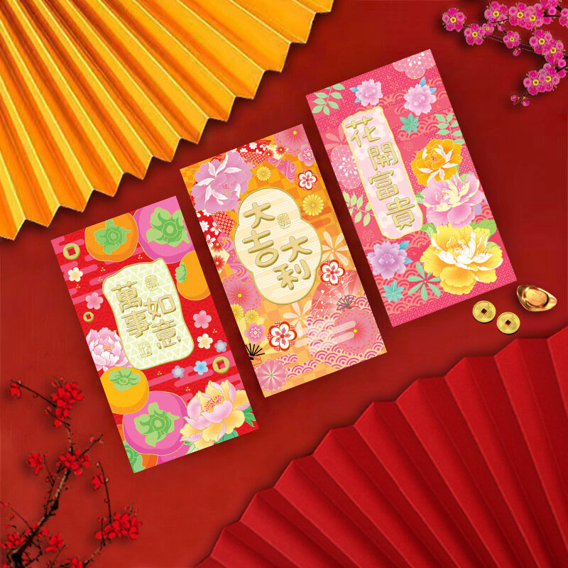 Bolsa de dinero de la suerte china, paquete de regalo de Dragon Fortune Red, sobre Kawaii del zodiaco, 6 piezas, Año Nuevo Chino 2024
