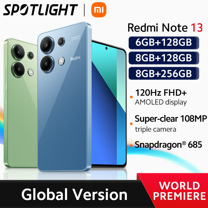 [Światowa premiera] Wersja globalna Smartfon Xiaomi Redmi Note 13, Snapdragon® Kamera 685 108 MP Wyświetlacz AMOLED 120 Hz Ładowanie 33 W