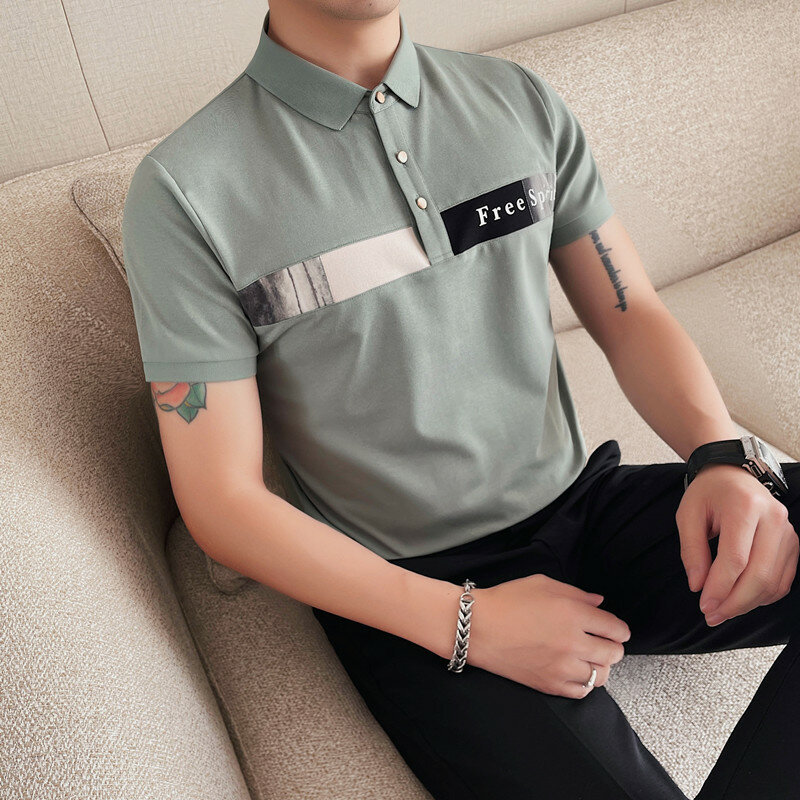 Рубашка-поло мужская приталенная, роскошная одежда в Корейском стиле, Повседневная деловая, с коротким рукавом, лето