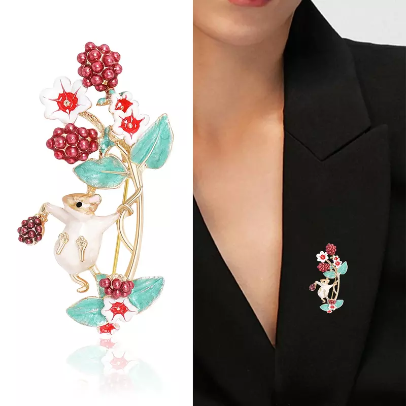 Broches de ardilla esmaltada para mujer, broches Unisex, flor de uva, fiesta de oficina, regalos para amigos, accesorios