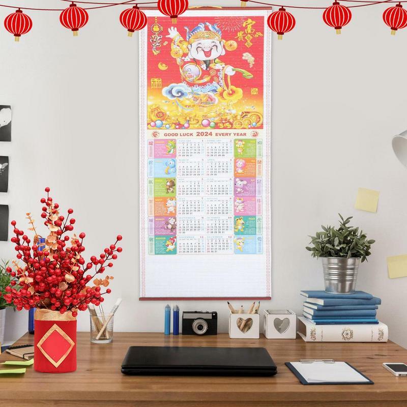 2024 tahun kalender Tahun Baru Cina kalender naga kalender dinding Cina gulir untuk rumah sekolah keberuntungan kemakmuran