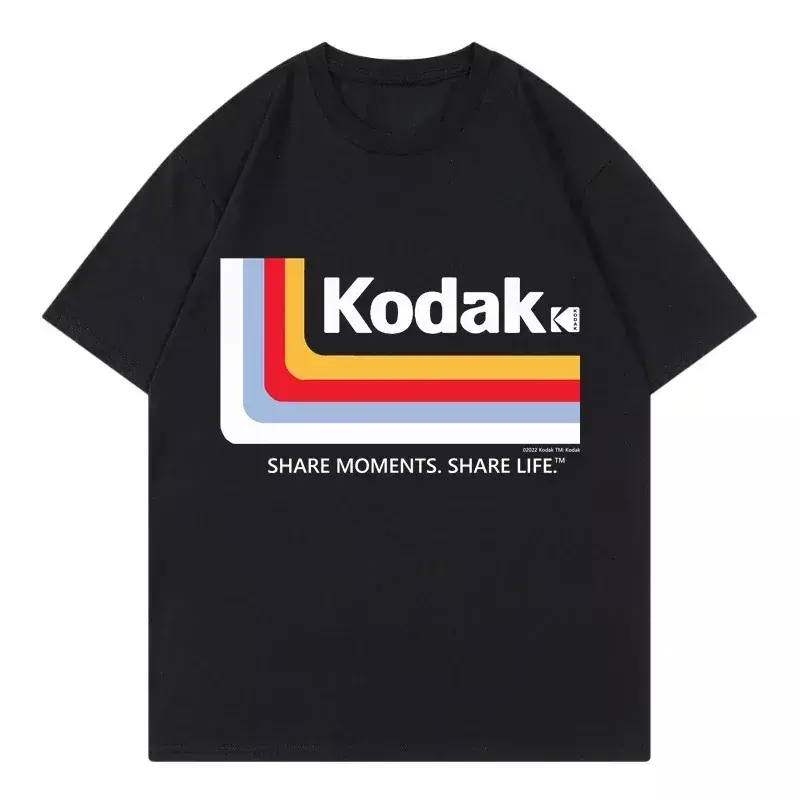 2024 Korean Summer New Style Cotton T-Shirt Men's Hip Hop Kodak Print T-Shirt Streetwear Harajuku Short Sleeve Women's Top