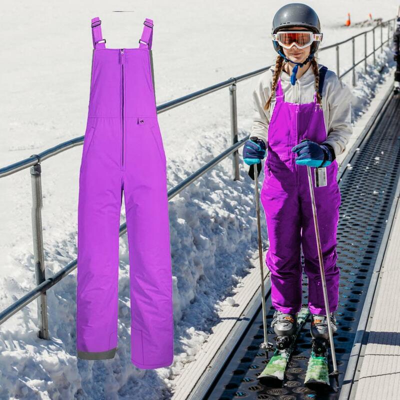 여성용 세련된 스키 바지, 방수 방풍 작업복, 조절 가능한 어깨 스트랩, 전면 지퍼 플러스 사이즈, 야외용
