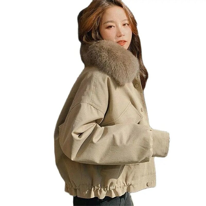 2024 Winter New Women Coat Female Warm Jacket Fashion Leisure Thick Loose Solid Casual Sweet All-Match Detachable Collar