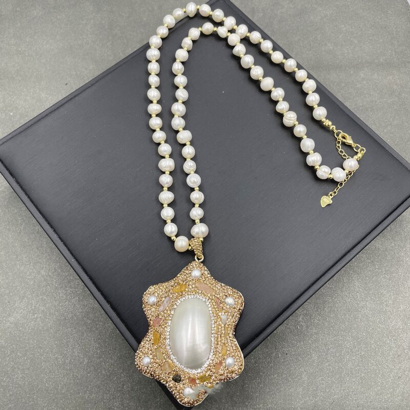 MVN056 naturalna perła słodkowodna naszyjnik z muszli klonu rozgwiazda w kolorze zachowującym średniowieczne ozdobiony paciorkami łańcuch mody