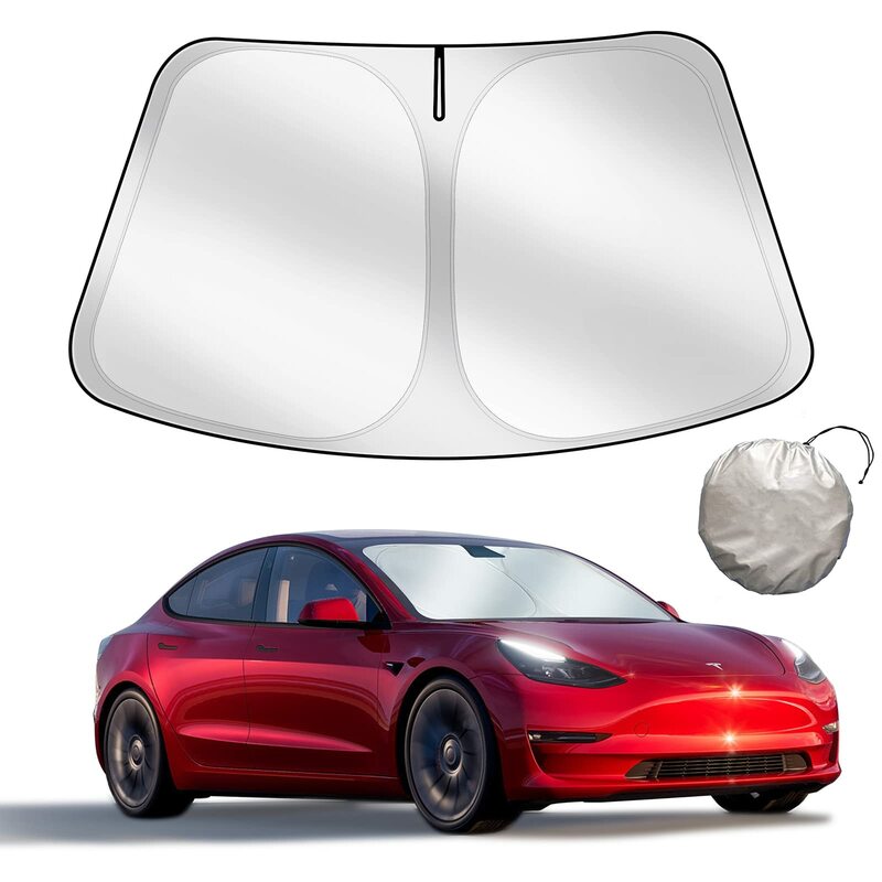 Untuk Tesla kerai kaca depan lipat penutup kerai jendela depan pelindung panas Visor untuk Model Y Model 3 Aksesori 2024