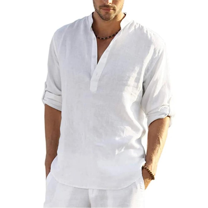 Blusa casual de linho de algodão masculina, blusa solta, camiseta manga comprida, camisas lindas, primavera, outono, nova, 2022