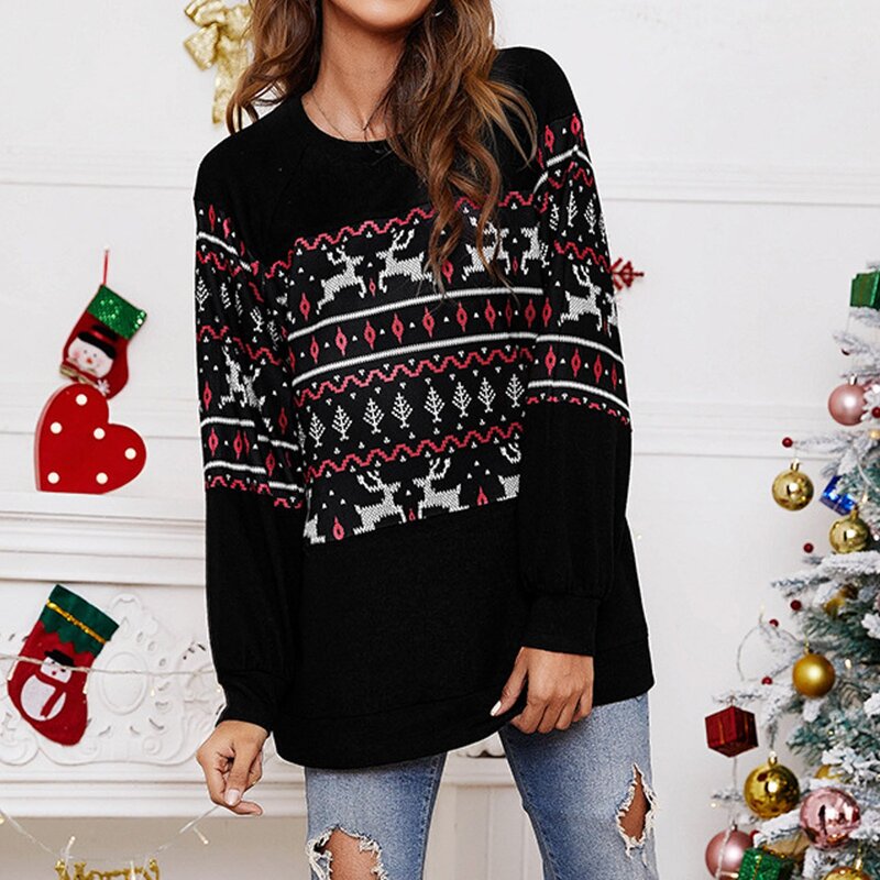 Women Christmas Style Knitwear Sweater Long Sleeve Tree Elk Pattern Knitted Tops Sweater Crew Neck Slim Fit Daily Outfit 2023