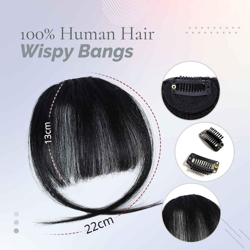 Human Flequillo réinitialisation Air Bangs for Woman, Pelucas De Cabello, 100% Humano Glueless, Neat Thin, Curved, Fit for 03/Wear