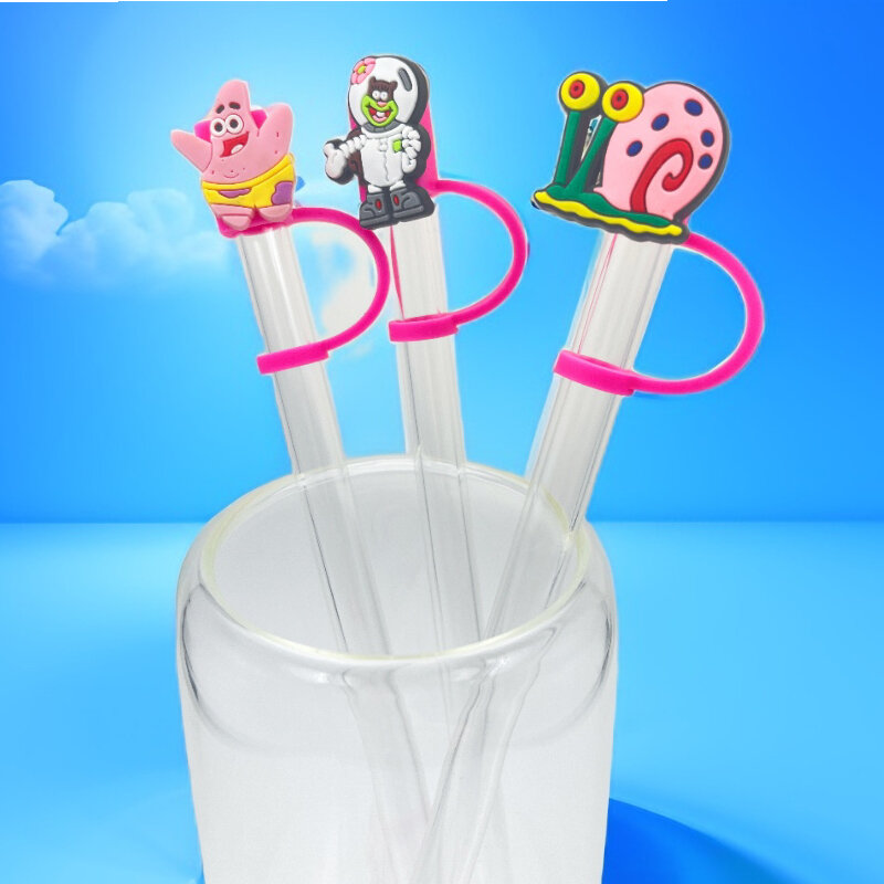 1pcs New pink Cartoon series reusable 8MM silicagel straw cap, airtight and dustproof stopper, Leak proof  straw cove