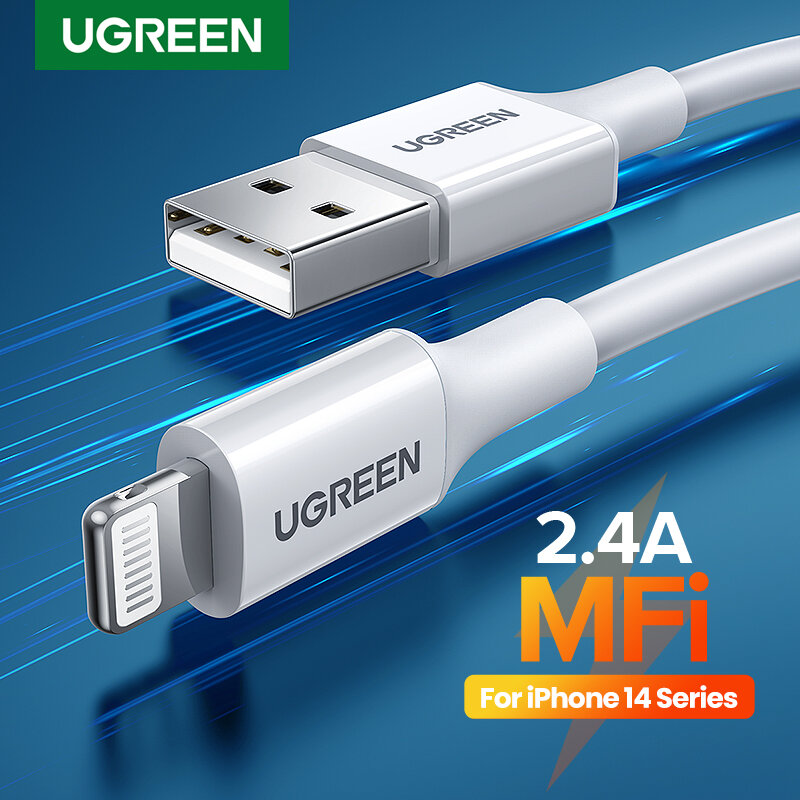 UGREEN MFi USB Ke Kabel Lightning untuk iPhone 14 13 12 Pro Max 2,4 A Pengisian Cepat untuk iPhone untuk iPad Kabel Data Telepon