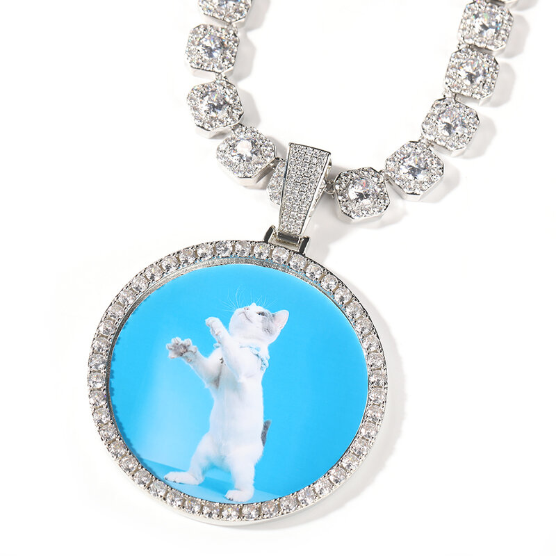 UWIN-Colgante de foto con medallón, collar grande redondo personalizado con imagen Iced Out CZ, joyería de moda para regalo de memoria