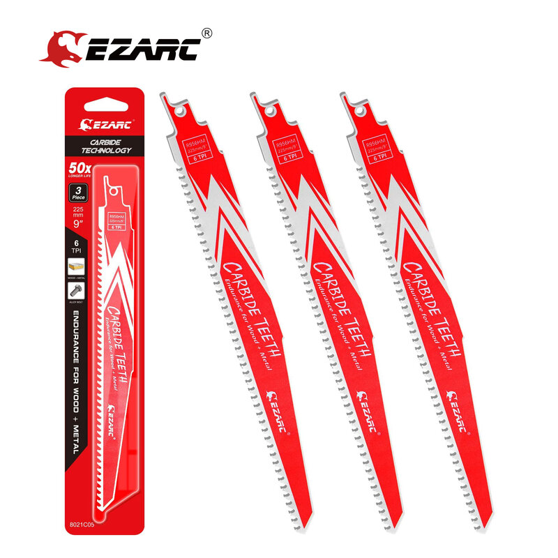 EZARC 3Pcs Carbide Reciprocating Saw Blade Endurance for Hard Wood and Metal Demolition R656HM&R956HM 150mm(6'') 225mm(9'') 6TPI