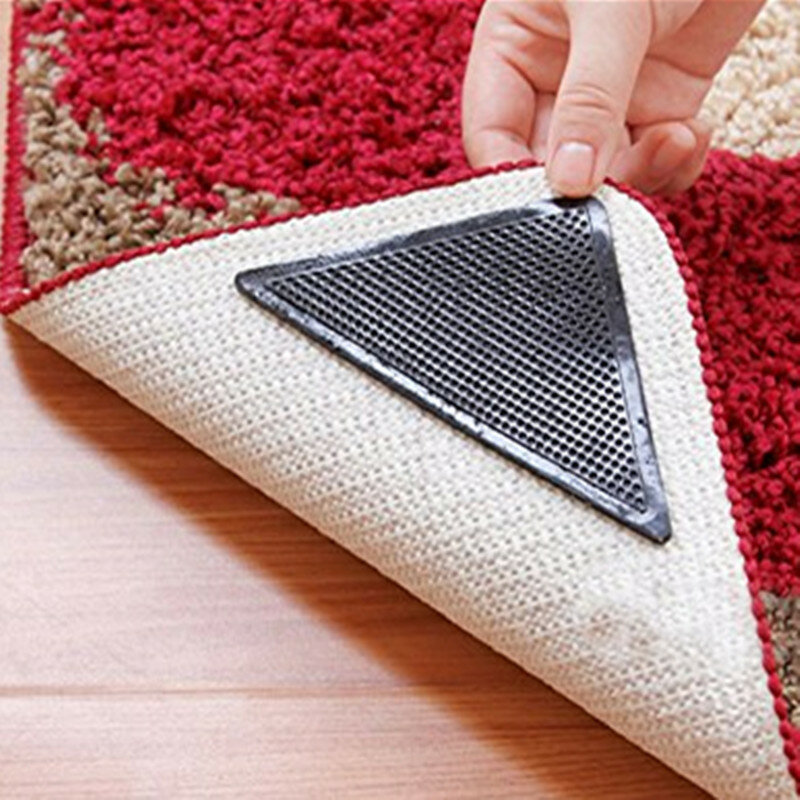 1/4 sztuk dywan dywan chwytaki trójkąt mata gumowa naklejki wielokrotnego użytku antypoślizgowe silikonowe zmywalny uchwyty domu pokój kąpielowy rogi klocki