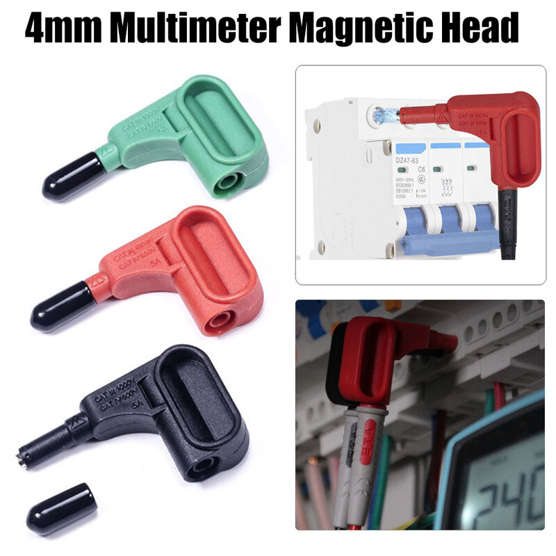 DIY Eletrônico Multímetro Magnético Cabeça Banana Plug, Fast Magnet Probe Terminal, Multímetro Acessórios Ferramentas, 4mm, Solderless, 3Pcs