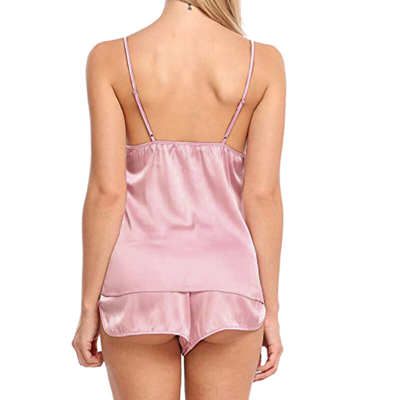 Women Sexy Satin Sleepwear Set Female Satin Sling Sleepwear Lingerie V-neck Underwear Summer Outfits