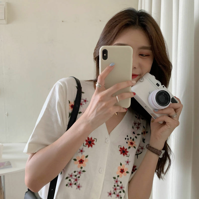 Женский однобортный Кардиган с цветочным принтом, повседневная Элегантная футболка в Корейском стиле Харадзюку с коротким рукавом и V-образным вырезом, лето