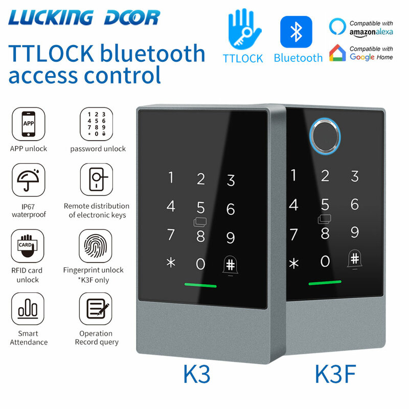 Fingerprint Access Control Porta Sistema Abridor para Interfone, Bluetooth, Portão Elétrico Teclado, 13.56Mhz Cartão RFID, TTLOCK, K3, K3F