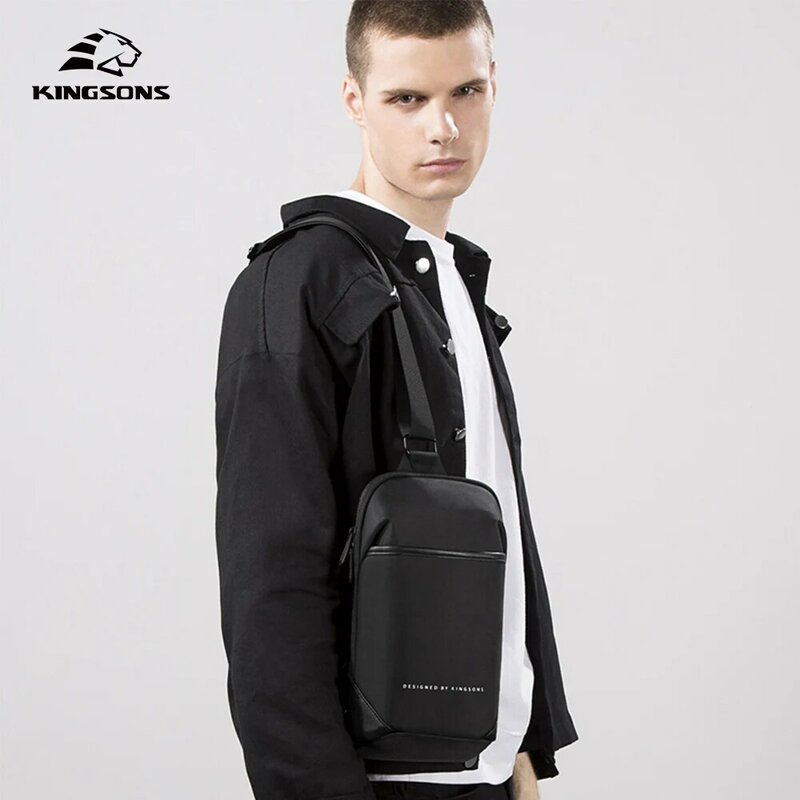 Kingsons Men Crossbody Bag Kingsons Black Fashion Male Waterproof Single Shoulder Bag Boy Casual Chest Bag