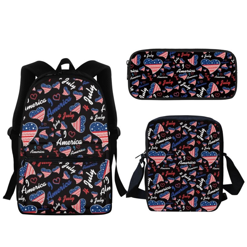 American Flag Patriotic Student School Bag Large Capacity Casual Zipper Boys Girls BookBags Pencil Case Travel Backpack Gift