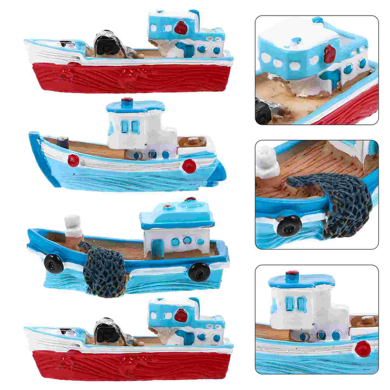 おもちゃの釣りボートの装飾品、帆船の置物、オフィス、家庭、デスクトップ、樹脂、4個