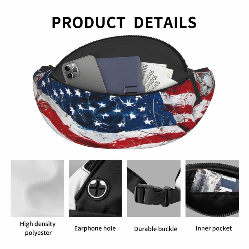 Riñonera de moda Unisex, bolso de pecho americano, bandera de EE. UU.