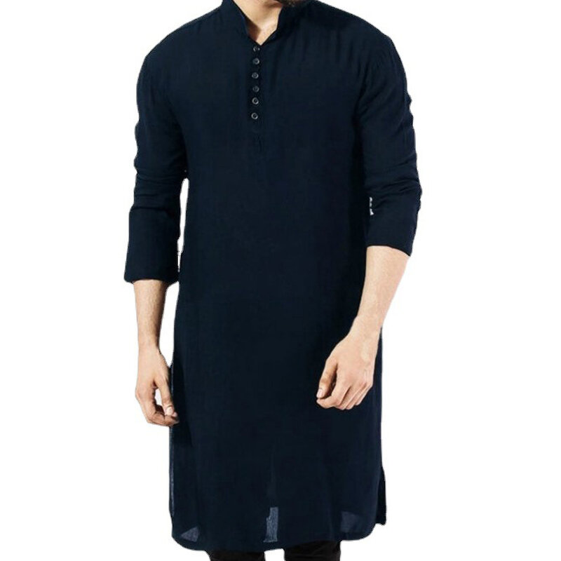 Estilo árabe Moda Simples Camisa Longa dos homens Kaftan 2023 Muçulmano Masculino Casual Robe Solto Moda Verão Fino Jubba Thobe