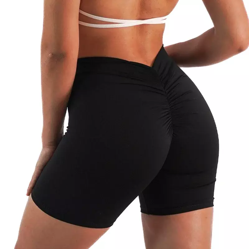 New Sexy V Back Scrunch Gym Yoga Shorts Women Fitness Elastic Push Up Sports Running Workout Clothes High Waist Peach Hip Shorts