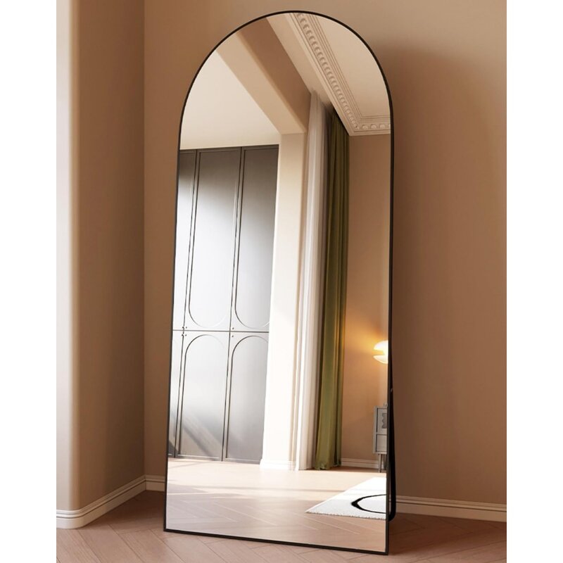 Full Length Mirror with Stand, Floor Mirror Freestanding, Arched Wall Mirror, Black Arch Mirror Full Length (Black)