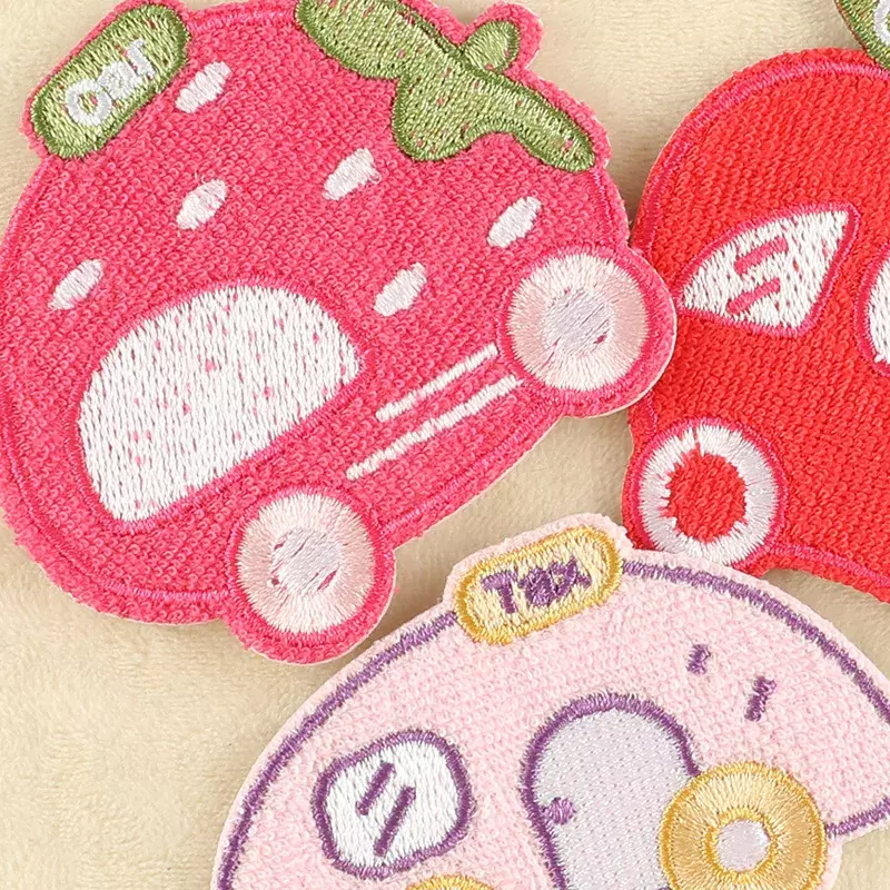 Cartoon Embroidery Patches DIY Fruit Taxi Cloth Stickers Self-adhesive Apple Peach Car Badge Kids Clothes Hat Fabric Accessories